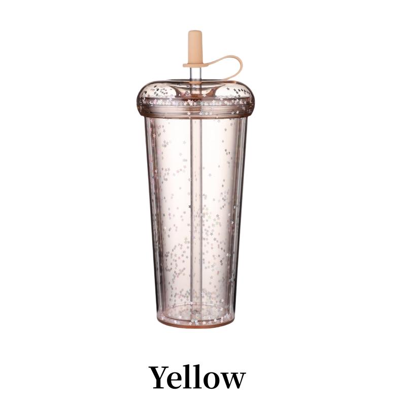 14.8oz Star Clear Tumbler With Straw Reusable Transparent Double-layer Water Bottle For Coffee Milk DIY Smoothie Cup Drink green