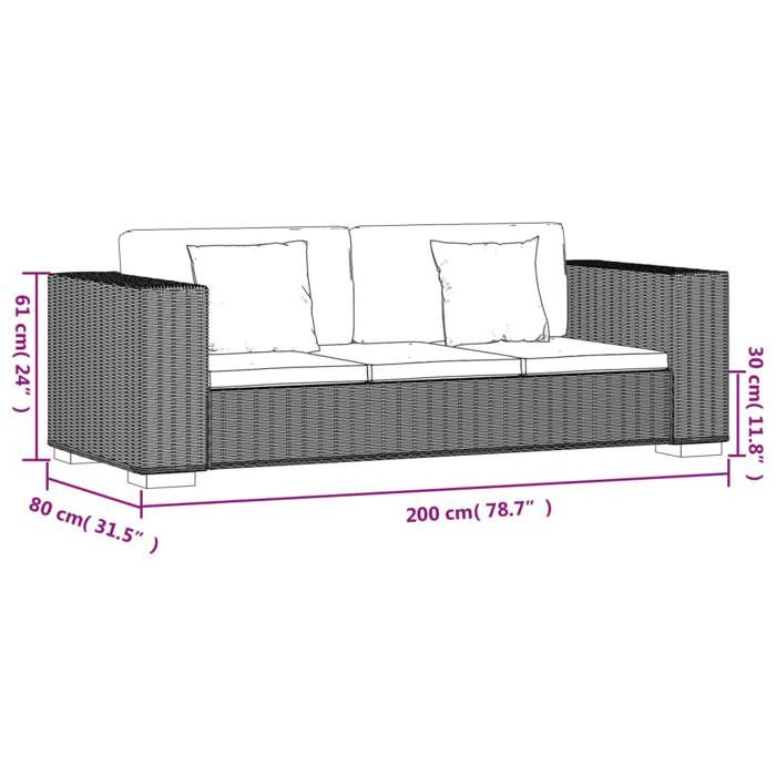 Sofa - vidaXL - 3-seater - Genuine Rattan - Removable Cushions - Contemporary Style