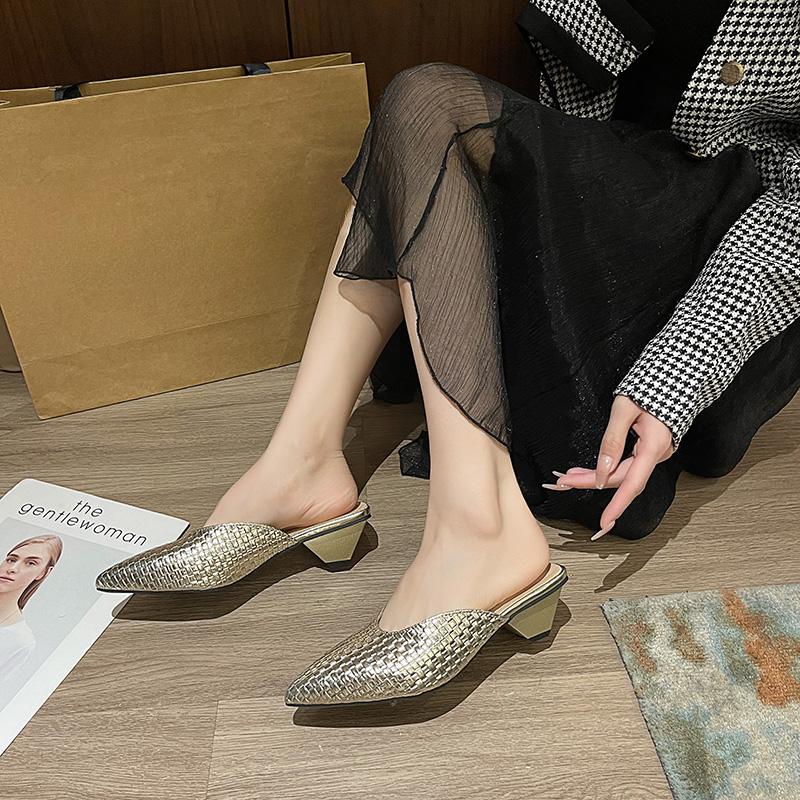 Sandales de Mode Dorées Argentées à Talons Hauts Pointus pour Femmes, Pantoufles d'Été pour Femmes, Chaussures Décontractées Polyvalentes