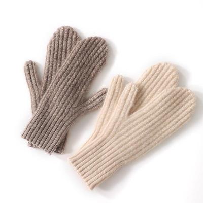 Women's Pure Cashmere Knitted Fingerless Mittens - Warm, Thickened, and Ribbed for Autumn and Winter Cycling