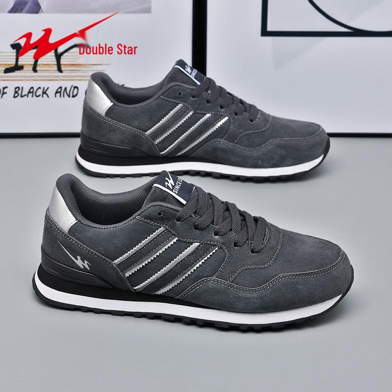 Double Star Men's Genuine Leather Running Shoes - All-match, Non-slip, Soft Sole, Shock Absorbing Forrest Gump Sneakers