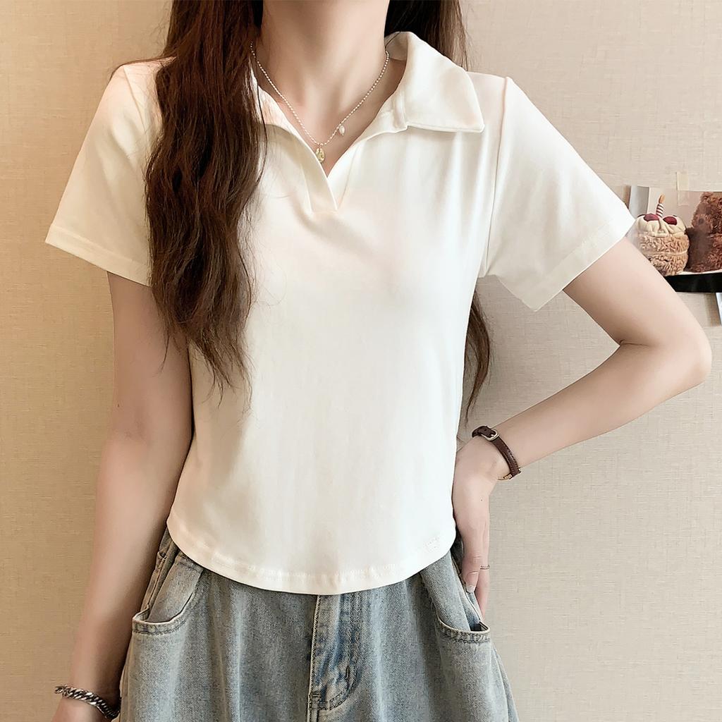 High end small lapel short-sleeved women's T-shirt
