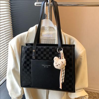 Casual Versatile Trendy Plaid Single Shoulder Armpit Bag Women'S Large-Capacity Commuting Hand Carry Tote Bag