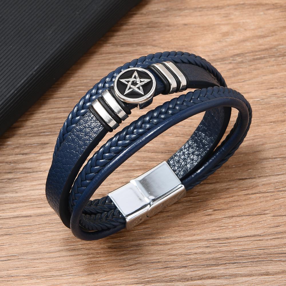 Retro Mehrschichtiges Handgewebtes Herren Pentagramm Armband