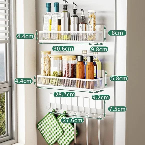 3pc Magnetic Spice Rack For Refrigerator Side Spice Storage Shelf Household Fridge Magnetic Shelf Space Saving Kitchen Organizer
