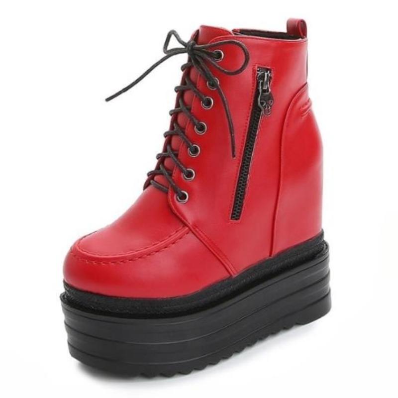 2025 New 12CM High Heel Platform Ankle Boots Women Genuine Leather Round Toe Creepers Thick Sole Oxfords Party Pumps Punk Goth