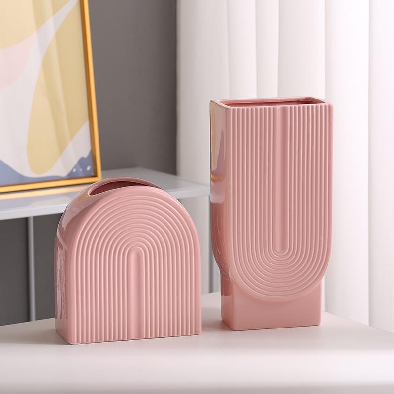 Morandi U-shaped Ceramic Vase: Nordic Modern Flower Display Piece for Office, Living Room, or Reception Desk