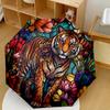 Tiger In Stained Glass Compact Travel Automatic Umbrella Folding Umbrella With 8 Ribs Sturdy Construction Durable Everyday Carry Umbrella Compact