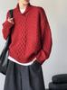 Korean Style Orange Zhi Elegant Lapel Knit Sweater: Thick, Retro, Versatile, Loose Fit, Long Sleeve - 1933