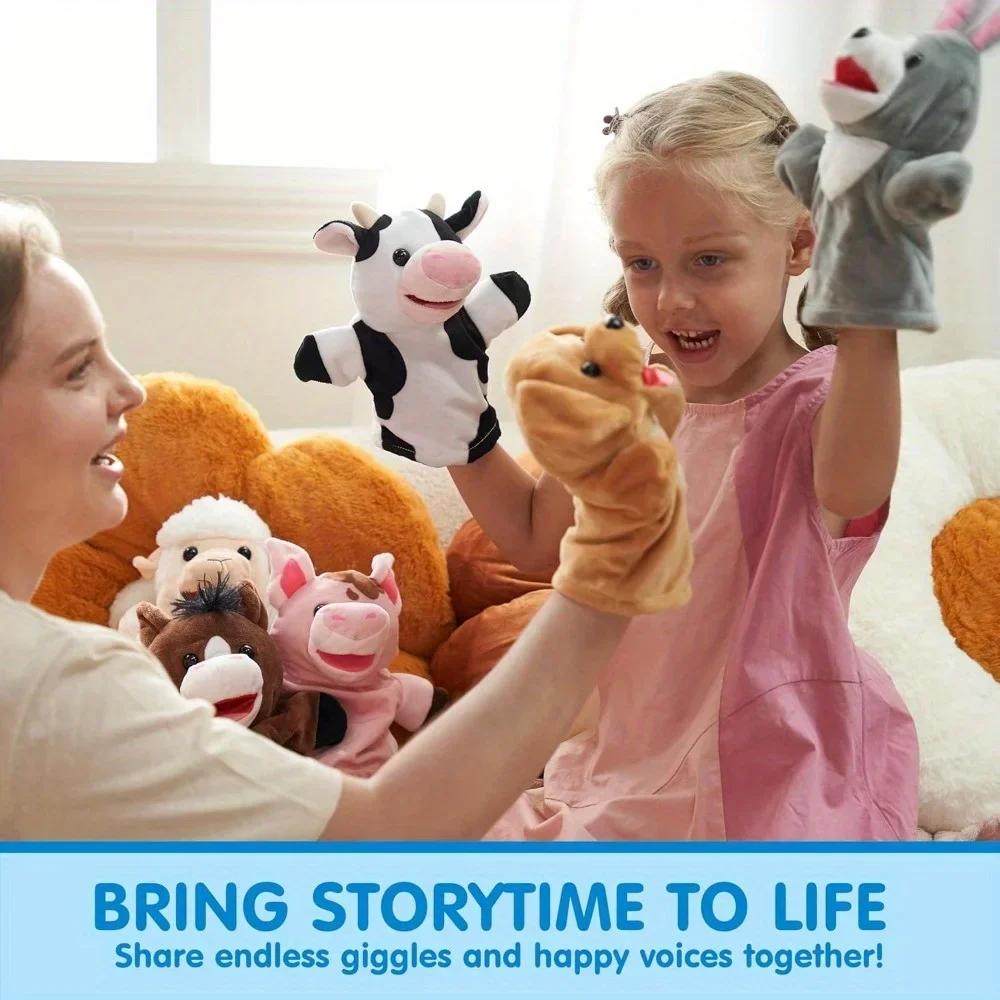 JOYFY 6Pcs Kids Hand Puppet Set with Working Mouth Animal Plush Toy for Show Theater Birthday Gifts Easter Basket Stuffers