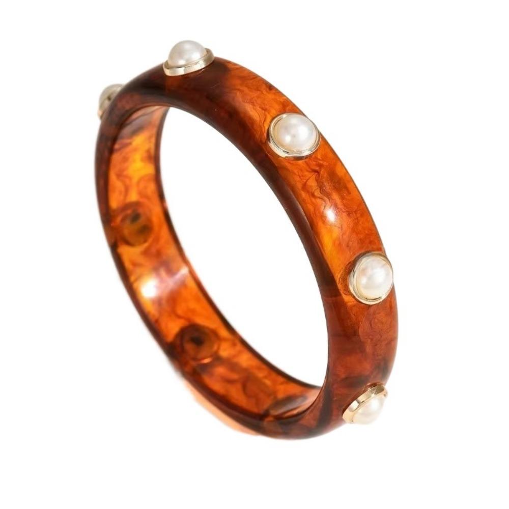 Round Bohemian Bangle Wide Chunky Wrap Wristbands Resin Pearl Shell Bracelet  Girls