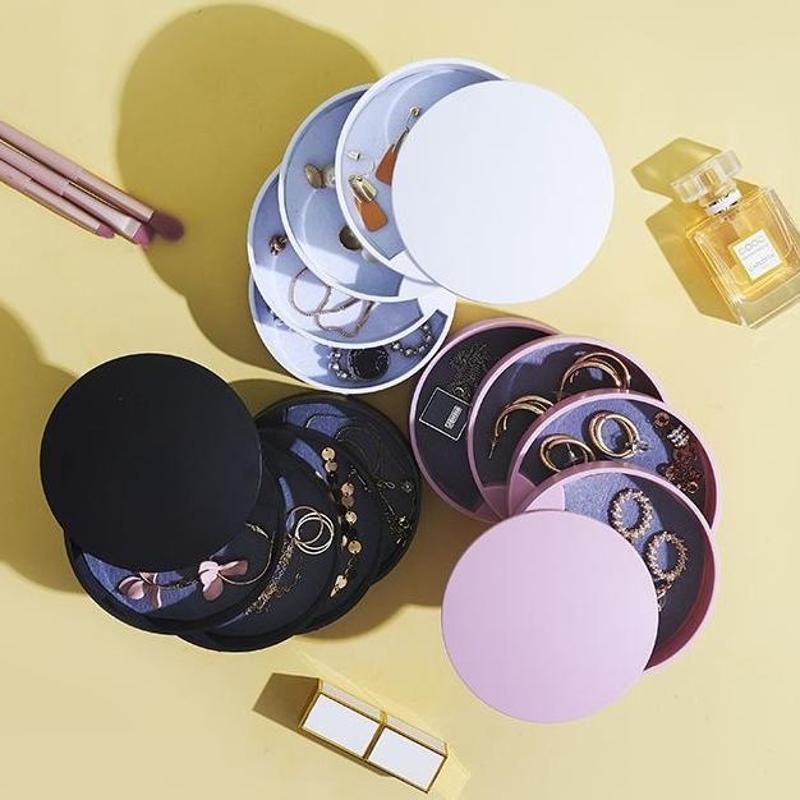 New Fashion 4-Layer Rotatable Jewelry Storage Box Women Organizer Tray With Lid Elegant Desktop Makeup Holder Birthday Gift