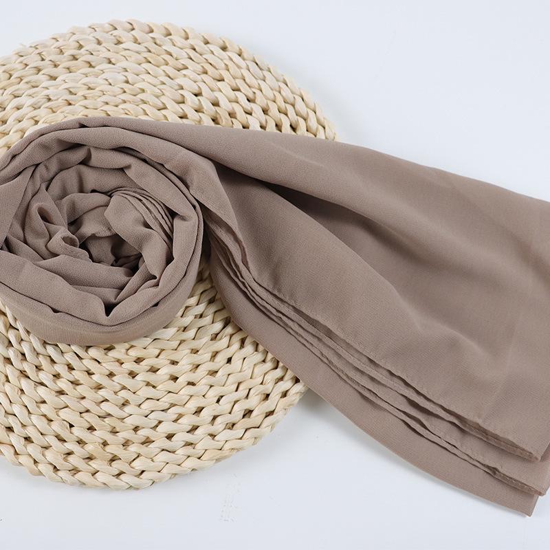 Damen einfarbiger Perlen-Chiffon-Bubbleschal, langer Seiden-Kopfschal, 70x180cm, nahöstlicher Stil