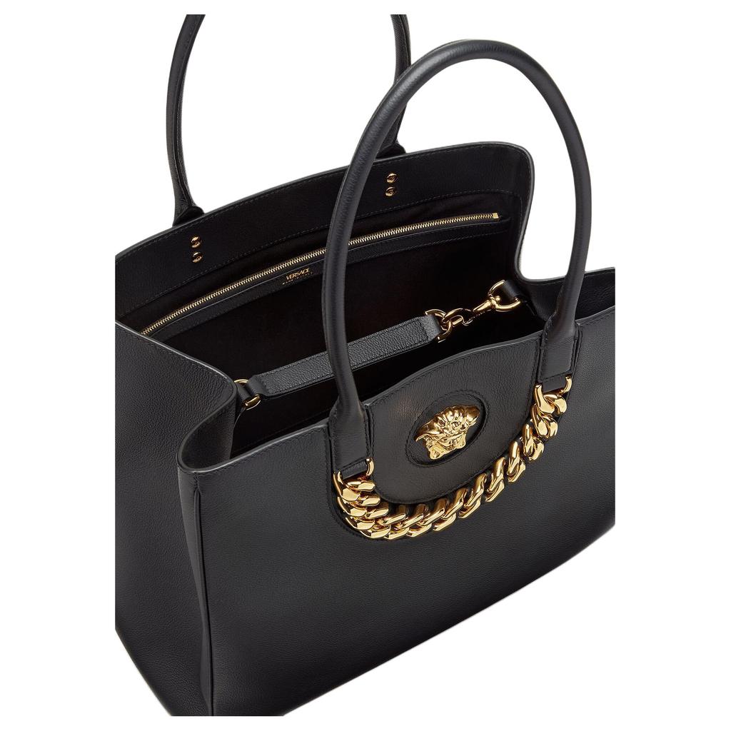 Versace La Medusa Classic Solid Color Large Chain Commuter Fashion Tote Bag Women Tote Bags Black 1004462-DVIT2T-1B00V