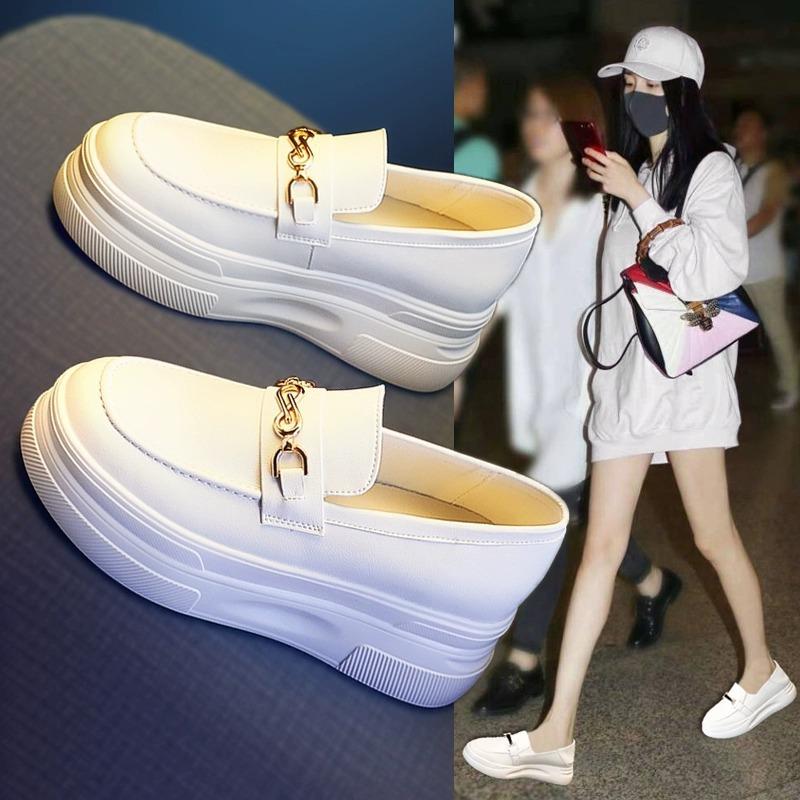 Thick-soled inner height increase, one pedal small white shoes, women's summer 2025 spring and autumn new casual white loafers, single shoes