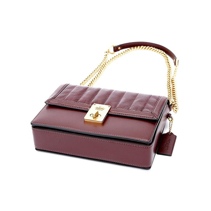 Coach Hutton 22 Flap Closure Leather Shoulder Bag Crossbody Bag Small Women's Burgundy