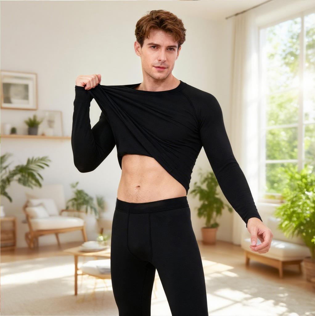 Men's Thermal Underwear Set Wool Lined Thermal Trousers Winter Sportswear Seamless Training Running Tights Set