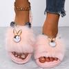 Fashion Cute Cartoon Animal Fur Slippers Women Open Toe Lightweight Plush Slippers Woman Winter Indoor Faux Fur Cotton Slides Ladies