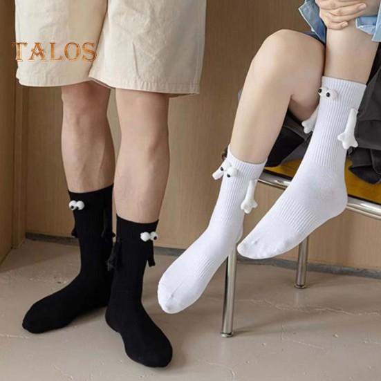 1 Pair Cartoon Magnet Hand-linking Socks Knitted Color Matching Christmas Style Elastic Anti-slip Warm No Odor Festive New Year Mid-tube Socks