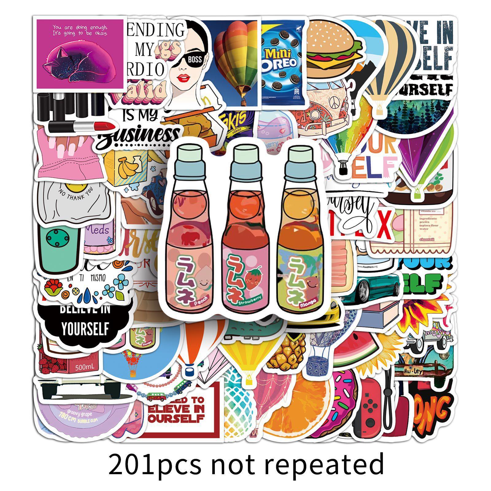 Graffiti Stickers: Trendy Cartoon, Creative, Waterproof for Suitcases & Laptops - 201 Sheets