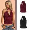 Sleeveless Lace-up Camisole Pleated Backless Vest Women Tank Top Hanging Neck Top  Girl
