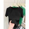 Women's Pink Thickened Brushed Cotton Short Sleeve T-shirt - Korean Style, Straight Shoulder, Round Neck for Spring, Summer, Autumn (2026 New)