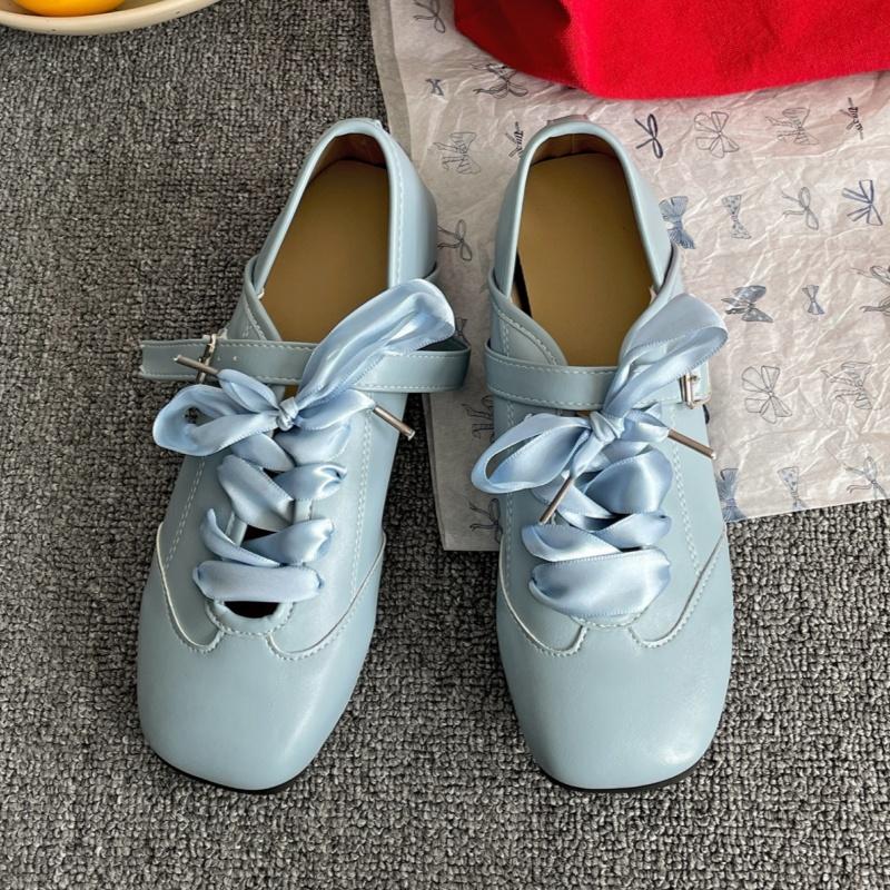 Fashion Square Toe Shallow Mouth Mary Janes New Women's Inside Heightened Ribbon Bow Casual Soft Sole Non-Slip Single Flat Shoes