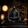 Sitting Pose Warrior Figurine 3D Printed Samurai Sculpture Creative Ninja Ornaments  Home