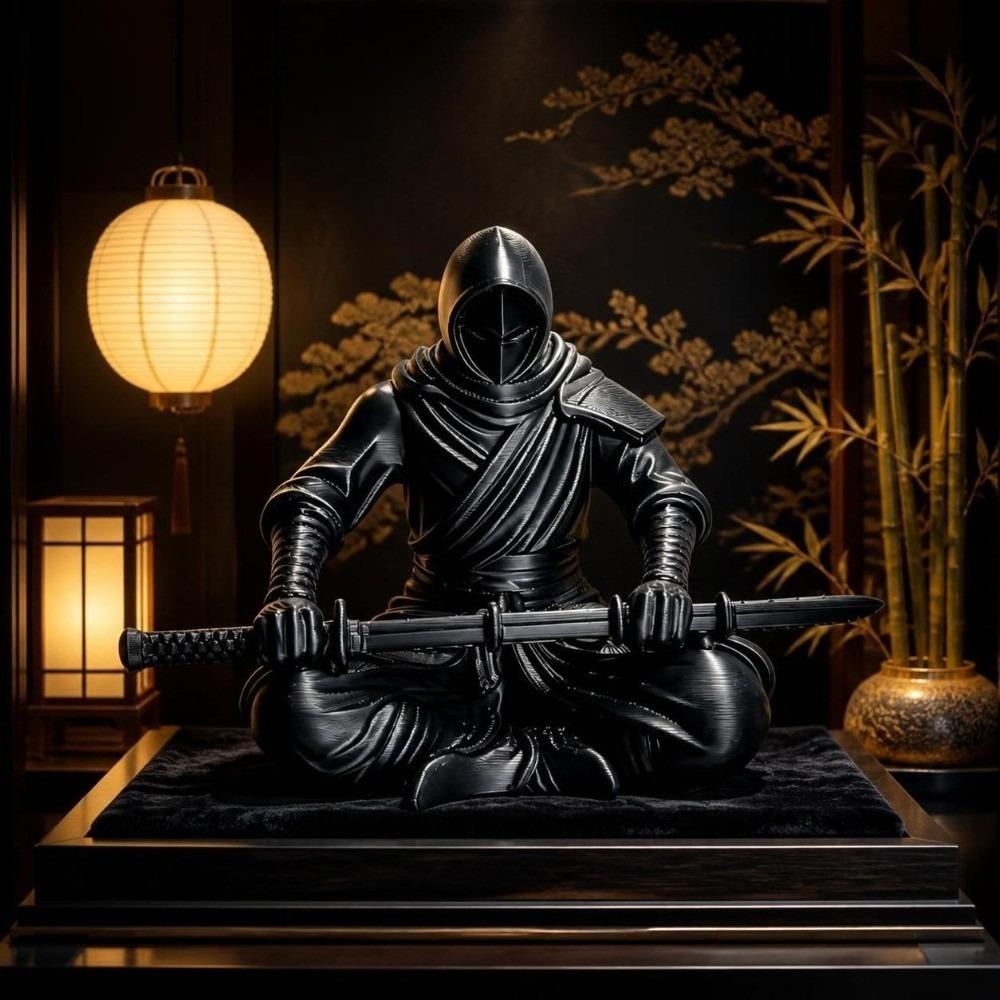 Sitting Pose Warrior Figurine 3D Printed Samurai Sculpture Creative Ninja Ornaments Home