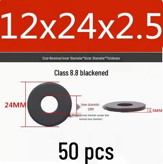 Blackened Flat Washer Gasket - Grade 8.8, Sizes M3 to M24