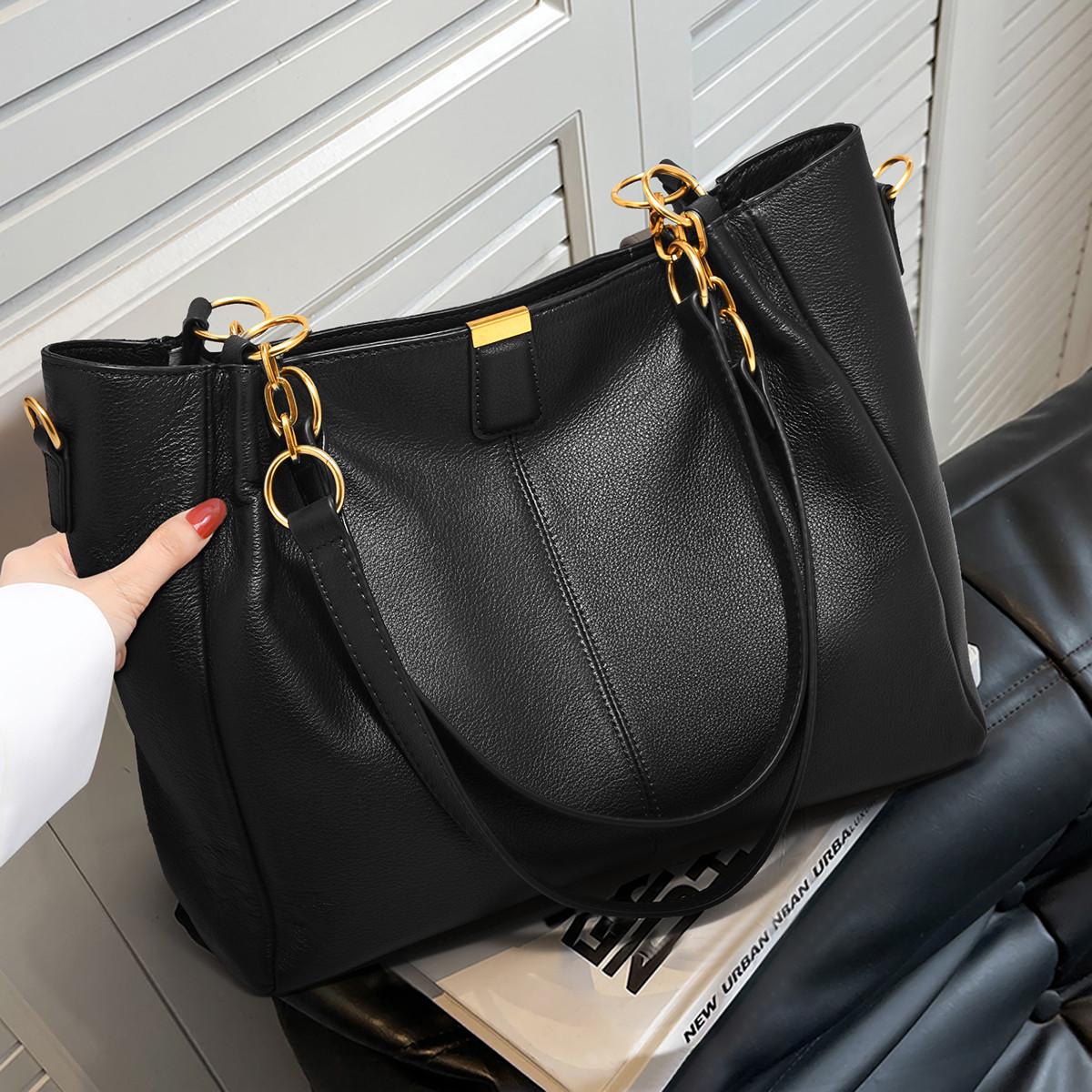 FOXER Genuine Leather Women s Elegant Shoulder Bag Simple Casual Tote Bag Large Capacity Multi-use Crossbody Handbag for Daily
