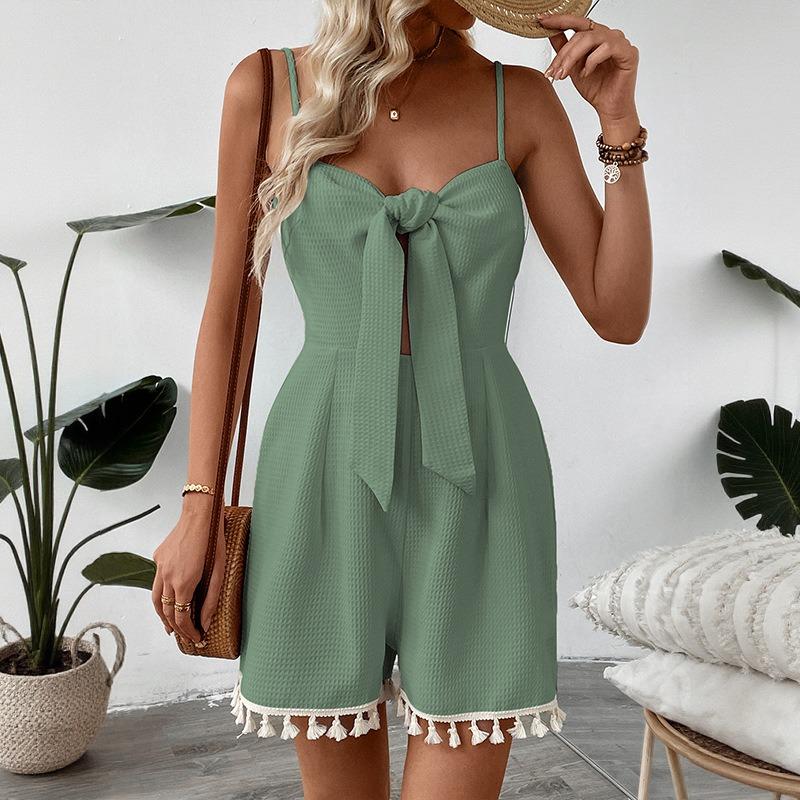 

Женский новый милый простой бант-халтер однотонный комбинезон с открытой спиной XL зелёный