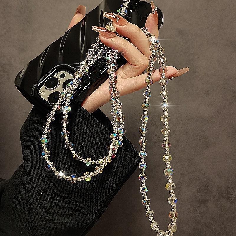 Phone Chain Long Crossbody Anti-Lost Pendant Crystal Beaded Phone Chain Phone Lanyard Bag Charm Chain