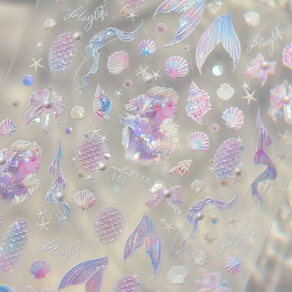 5D Deep Sea Fish Nail Art Stickers Shimmery Bubble Colorful Marine Life Nail Decals Ocean Self Adhesive Manicure Decal