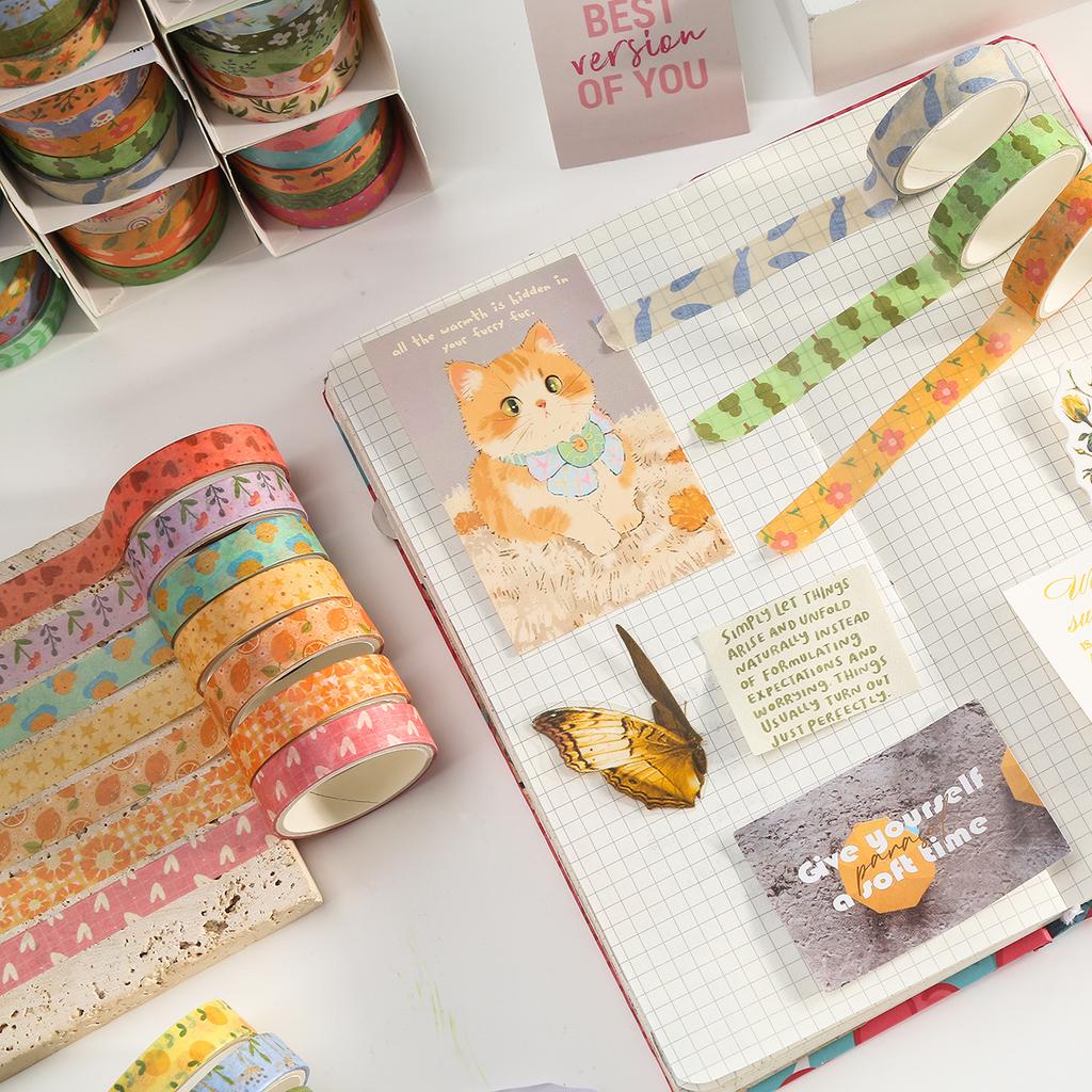 Retro Flower vintage Washi tape set, suitable for DIY photo frames, diaries, gift box packaging, exquisite decorative items