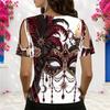 Women Plus Size V Neck Cold Shoulder Short Sleeve Burgundy White Masquerade Mask Print Top