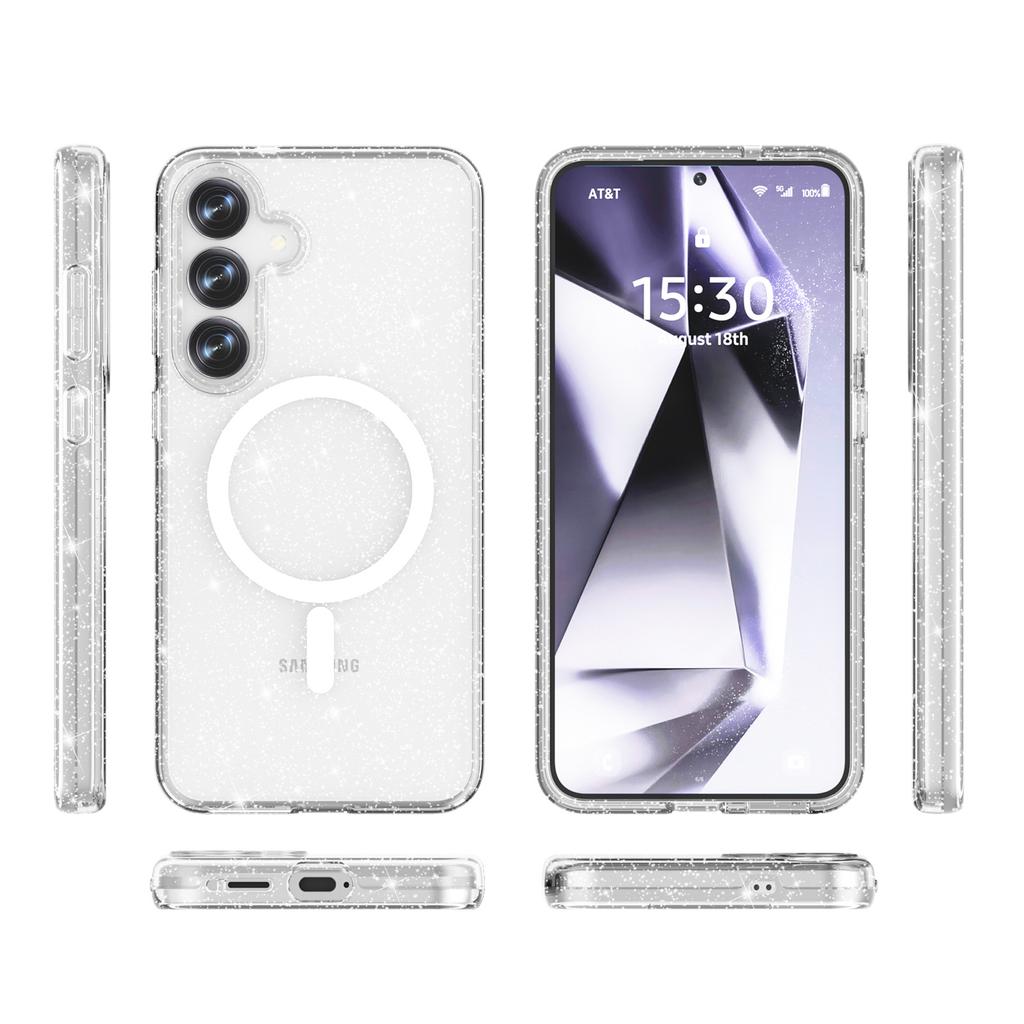 S25Plus glitter powder magnetic mobile phone case, the new model is suitable for Terminator transparent fine flash MagSafe all-inclusive anti-drop