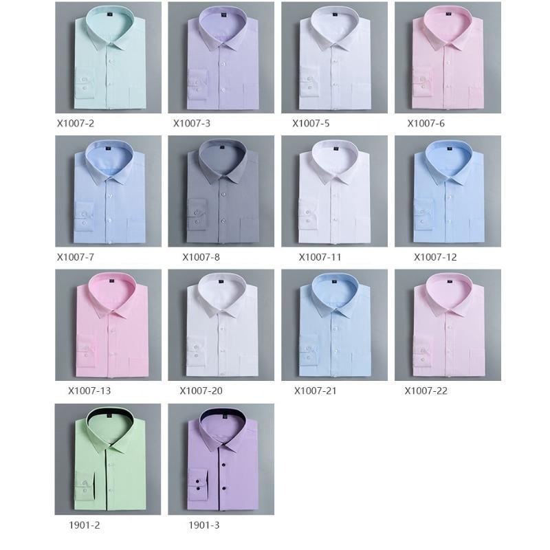 Spring New Men Solid Color Long Sleeve Shirt, Easy Care Business Formal Dress Shirt for Young Men Interview White Shirt
