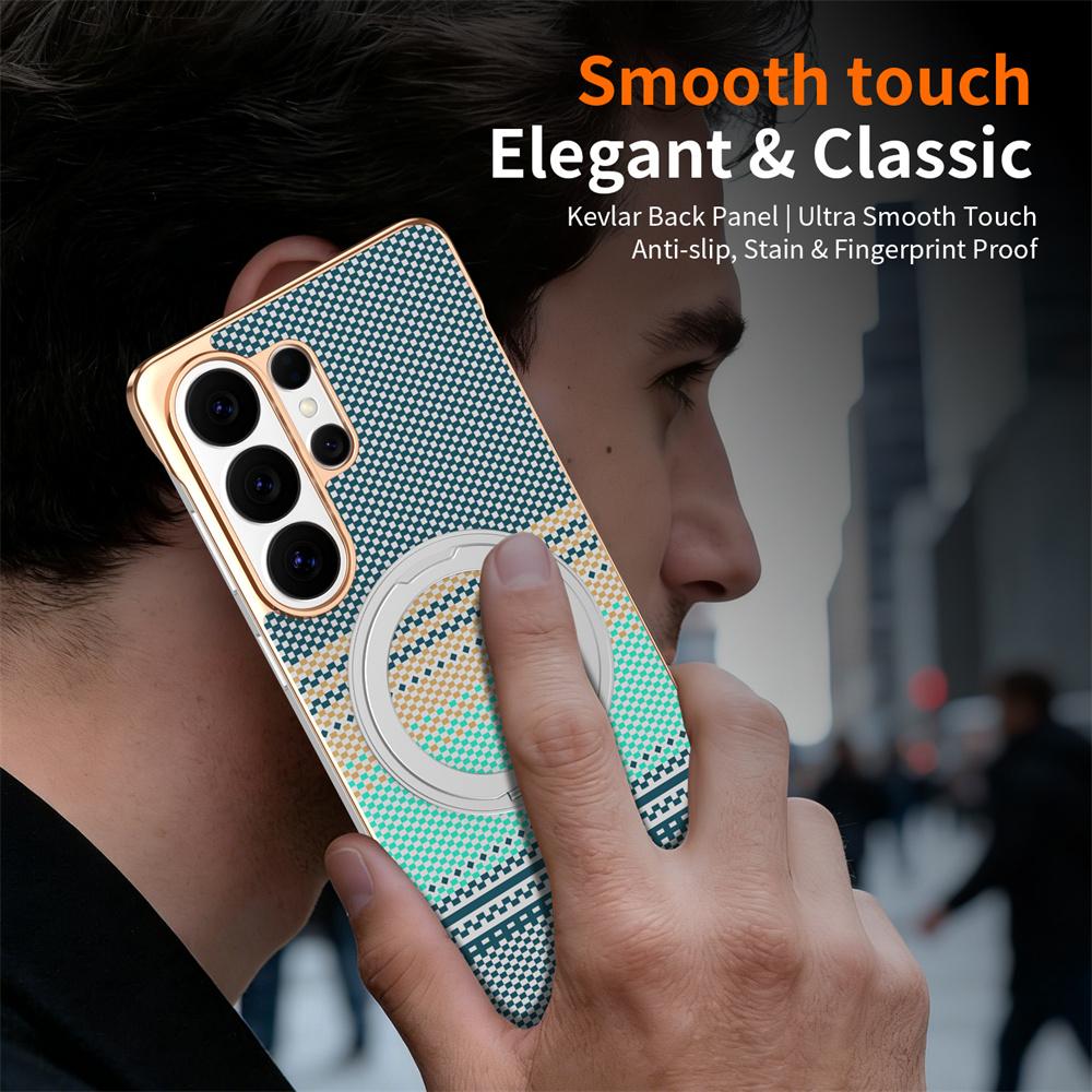 Luxury Carbon Fiber Fold Magnetic Stand Bracket For Magsafe Case For Samsung Galaxy S26 S25 S24 S23 Ultra Shockproof Back Cover
