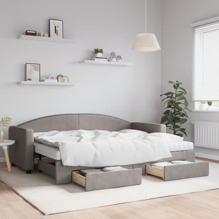 VidaXL Daybed with Trundle and Drawers Taupe 80x200 Cm Fabric 3197240