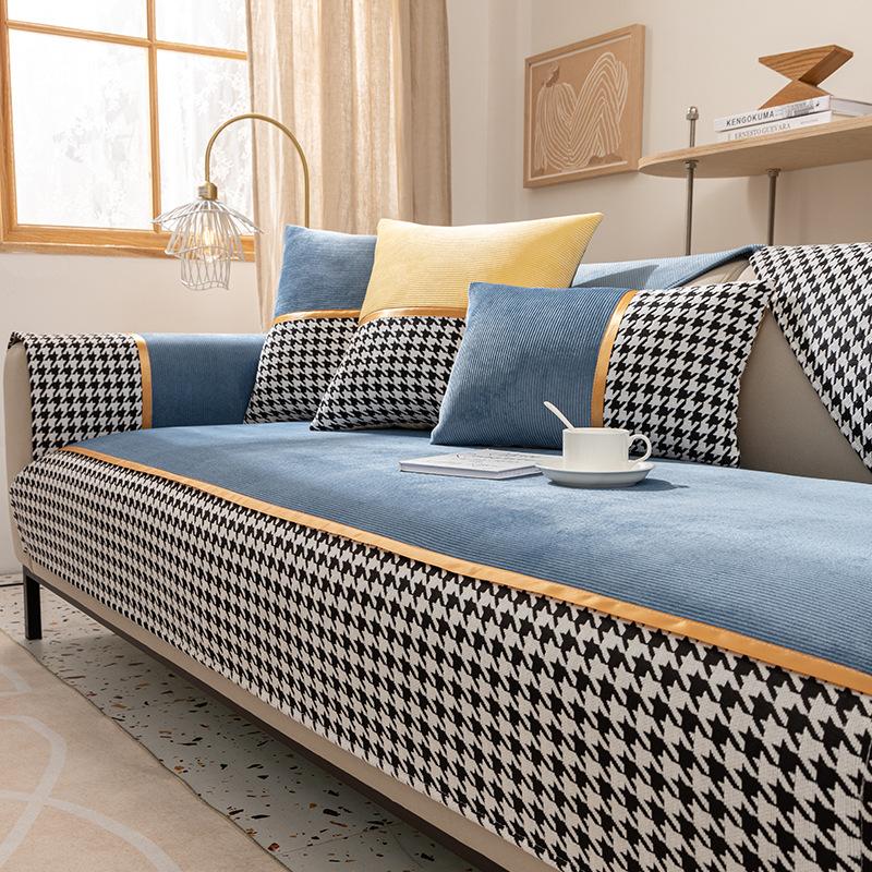 Nordic Plaid Chenille Sofa Abdeckung Samt Ecke Liege Couch Schutzhülle Schnittsofas Kissen Für Wohnzimmer