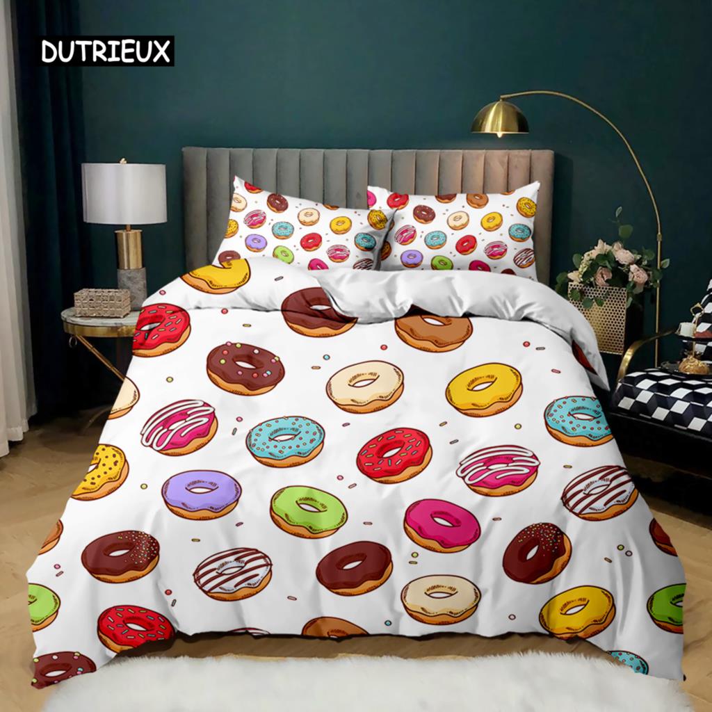 Munk Påslakan Färgglad Tie Dye Quiltöverdrag för Barn Gåva Flickig Söt Sötfärgad Dessertmat Polyester Sängklädesset