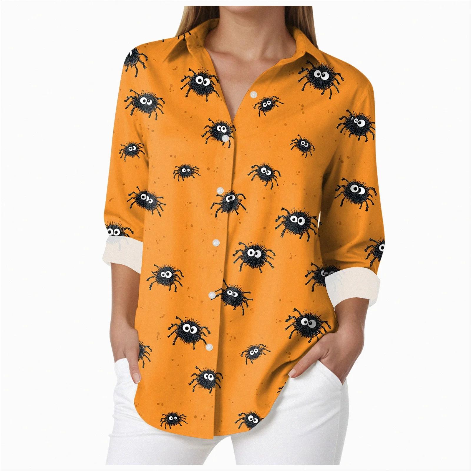 Halloween women s long-sleeved shirt with witch potion skull element 3Dprint long-sleeved button-down lapel shirt Women Clothing S