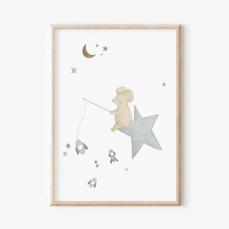 Boho Cartoon Farm Animals Wall Art Canvas Painting Rabbit Bear Bee Flower Posters and Prints Pictures for Baby Kids Room Decor