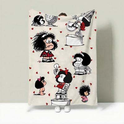 Cartoon M-Mafalda Throw Lightweight 240g Flannel Blanket Soft Skin-friendly for Summer Cooling