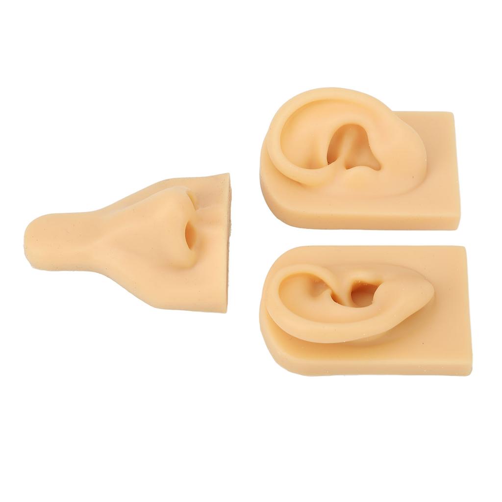 Silicone Nose Ear Model 3D Simulation Nose Ear Model Set for Piercing Practice Teaching Dark Skin