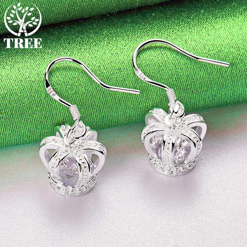Luxury 925 Sterling Silver Nice Zircon Crown Drop Earrings Women Fashion Party Beautiful Exquisite Engagement Jewelry Accessorie