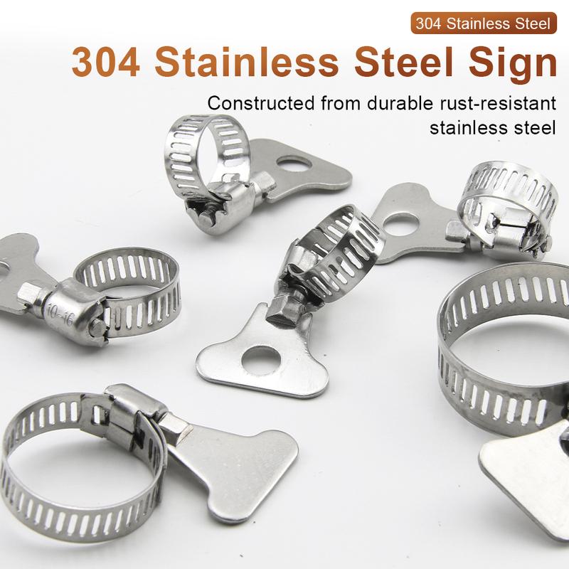 HSLSLS 2-10pcs Worm Gear Hose Clamp 6-95mm Adjustable Key Clamp Hose Clip Stainless Steel for Water Pipe Automotive Mechanical