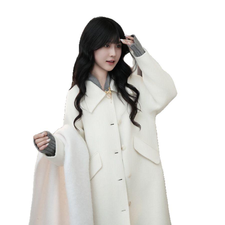 Autumn and Winter Temperament Suit Collar Single-breasted Loose and Versatile Knee-length Woolen Jacket 188