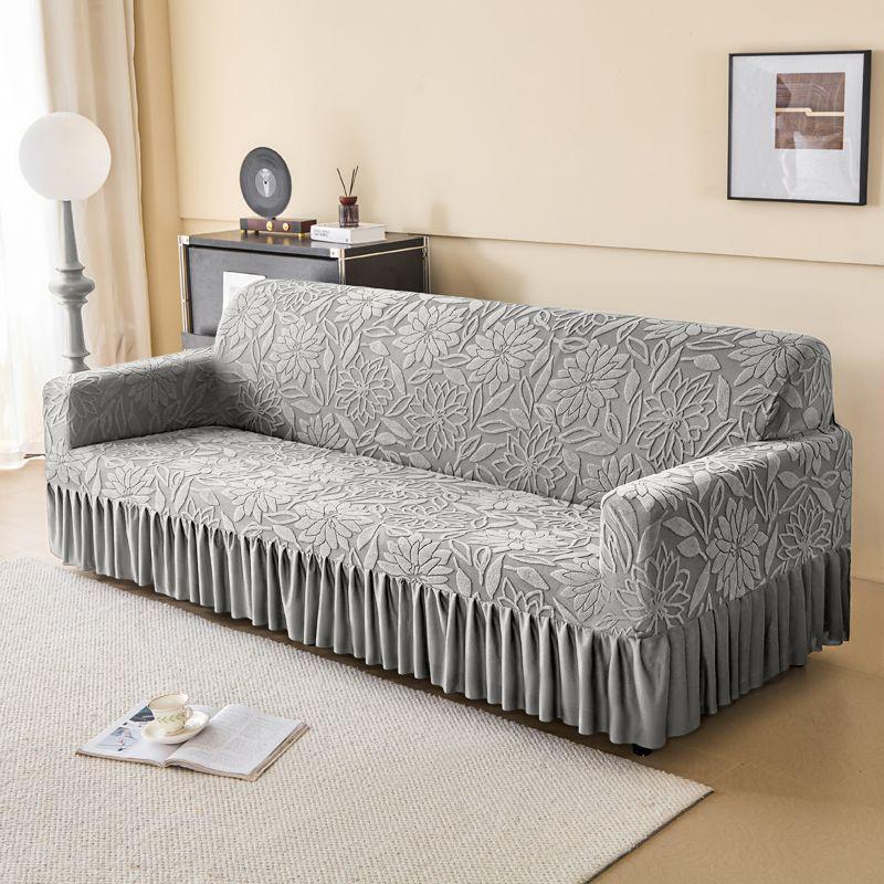 1pc Luxury Wrapped Sofa Cover with Pleated Skirt - Soft, All-Season for Living Room, Bedroom, Office, Sofa Covers for Living Room